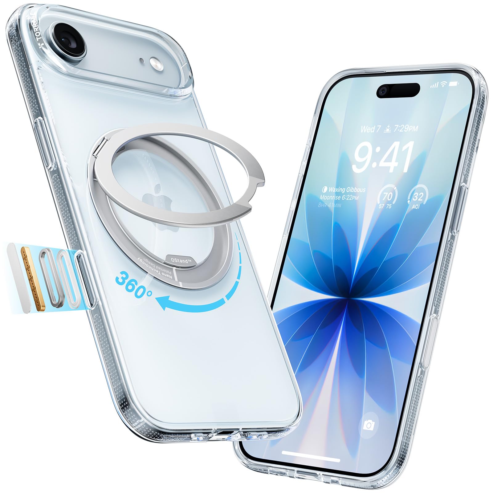 TORRAS 360 Magnetic Stand for iPhone 17 Pro Max Case, [Fit for MagSafe] [4X Military-Grade Protection] Slim Case for iPhone 17 Pro Max, 6.9", Translucent Deep Blue, Ostand O3 Fitness Series