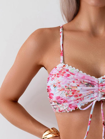 Limeeke Women Sexy Bikini Sets Drawstring Tie Front Two Piece Swimsuit Adjustable Straps High Cut Bathing Suit