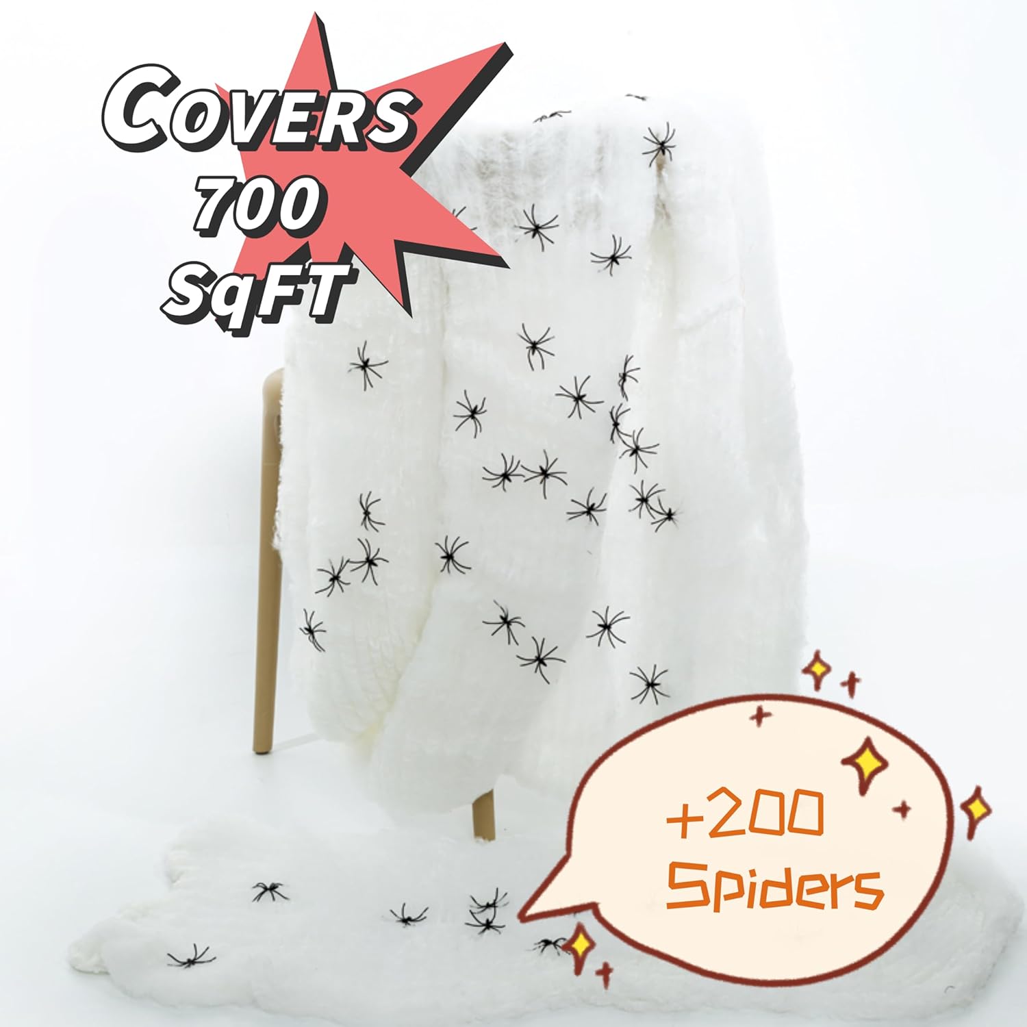 1000 sqft Halloween Spider Webs Decorations with 120 Extra Fake Spiders, Super Stretchy Cobwebs for Halloween Decor Indoor and Outdoor