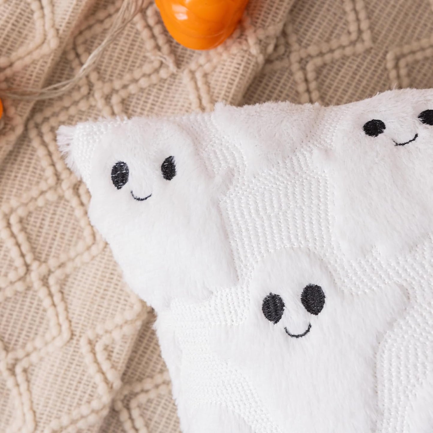 AQOTHES Halloween White Smile Ghost Throw Pillow Covers 18x18 inch Set of 2, Cute Skeleton Pillowcases Holiday Cushions Covers for Halloween Decorations Indoor Home Sofa Couch