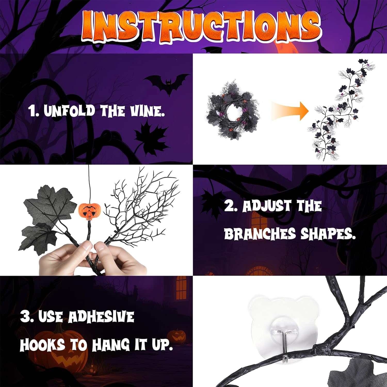 kuaima Halloween Light up Garland with 54 Purple and Orange LED Lights, 6.56 FT Lighted Willow Vine Twig Battery Operated for Indoor Decor, 8 Modes with Timer Function