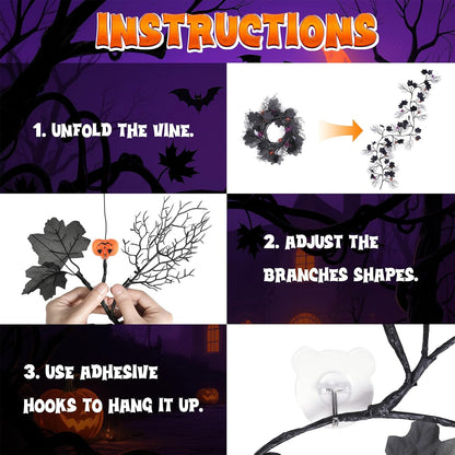 kuaima Halloween Light up Garland with 54 Purple and Orange LED Lights, 6.56 FT Lighted Willow Vine Twig Battery Operated for Indoor Decor, 8 Modes with Timer Function