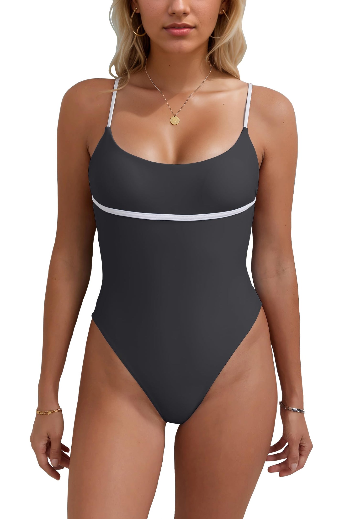 geluboao Women Sexy Color Block Open Back Bathing Suit One Piece Cheeky High Cut Thong Swimsuits