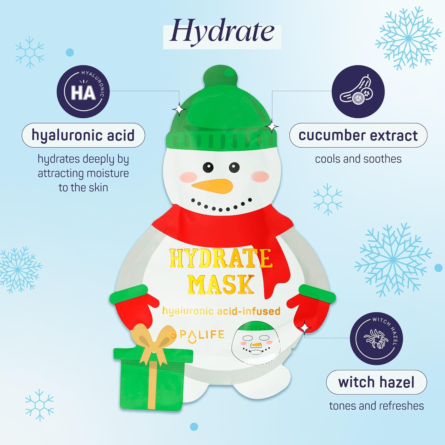 SpaLife Beauty Santa’s Workshop Christmas Face Mask Bundle | Korean Facial Masks | Hydrating, Soothing and Firming Sheet Mask Set | Christmas Face Masks for Women | Spa Party Favors | 12 Pack