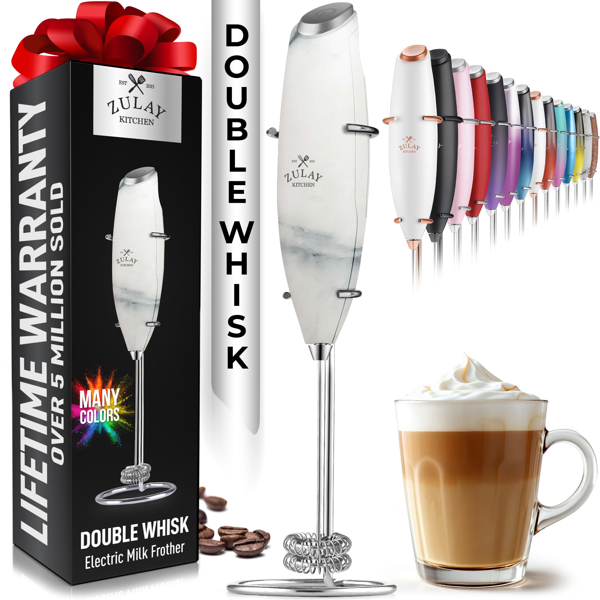Zulay Kitchen Powerful Milk Frother Wand With 2 Duracell Batteries - Ultra Fast Handheld Drink Mixer - Electric Whisk Foam Maker for Coffee, Lattes, Cappuccino, Matcha, Hot Chocolate & Creamer - Black
