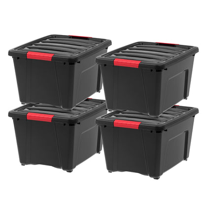IRIS USA 13 Qt Stackable Plastic Storage Bins with Lids, 6 Pack - BPA-Free, Made in USA - Discreet Organizing Solution, Latches, Durable Nestable Containers, Secure Pull Handle - Pearl
