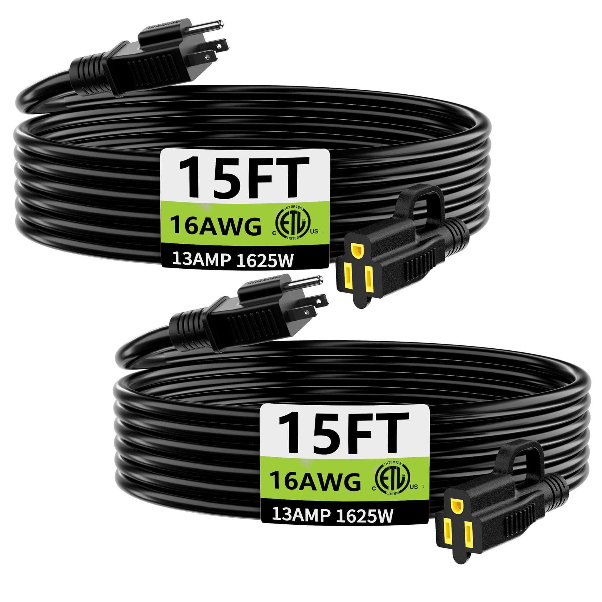 HUANCHAIN Indoor Outdoor Black Extension Cord 50 ft Waterproof, 16/3 Gauge Flexible Resistant Appliance Extension Cord Outside, 13A 1625W 16AWG SJTW, 3 Prong Heavy Duty Electric Cable, ETL Listed