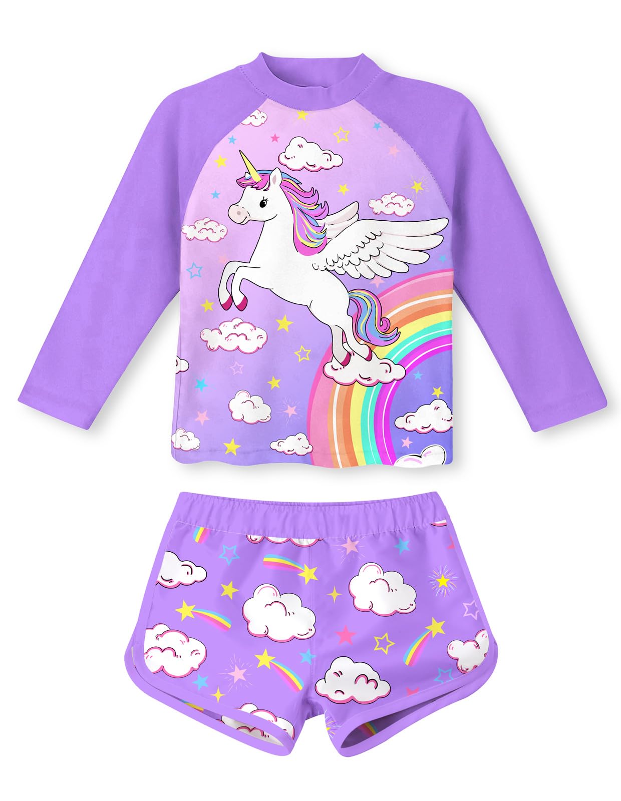 Vogseek 4-10T Girls Rashguard 2 Pieces Long Sleeve Swimsuit Swimwear with Shorts