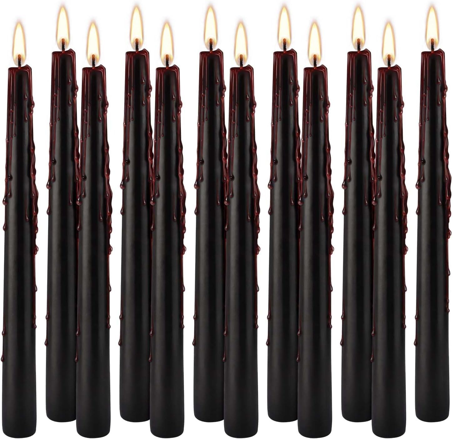 12PCS 10-Inch Black Bleeding Taper Candles,Vampire Tears Taper Candles- Unscented Ideal for Halloween, Christmas, Rituals, and Themed Party Decor