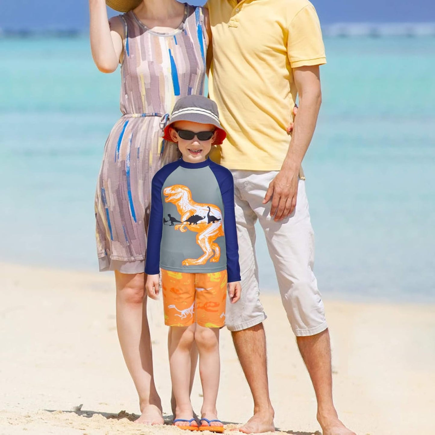 Boys Two Piece Rash Guard Swimsuits Sets Kids Long Sleeve Sunsuit Swimwear Sets