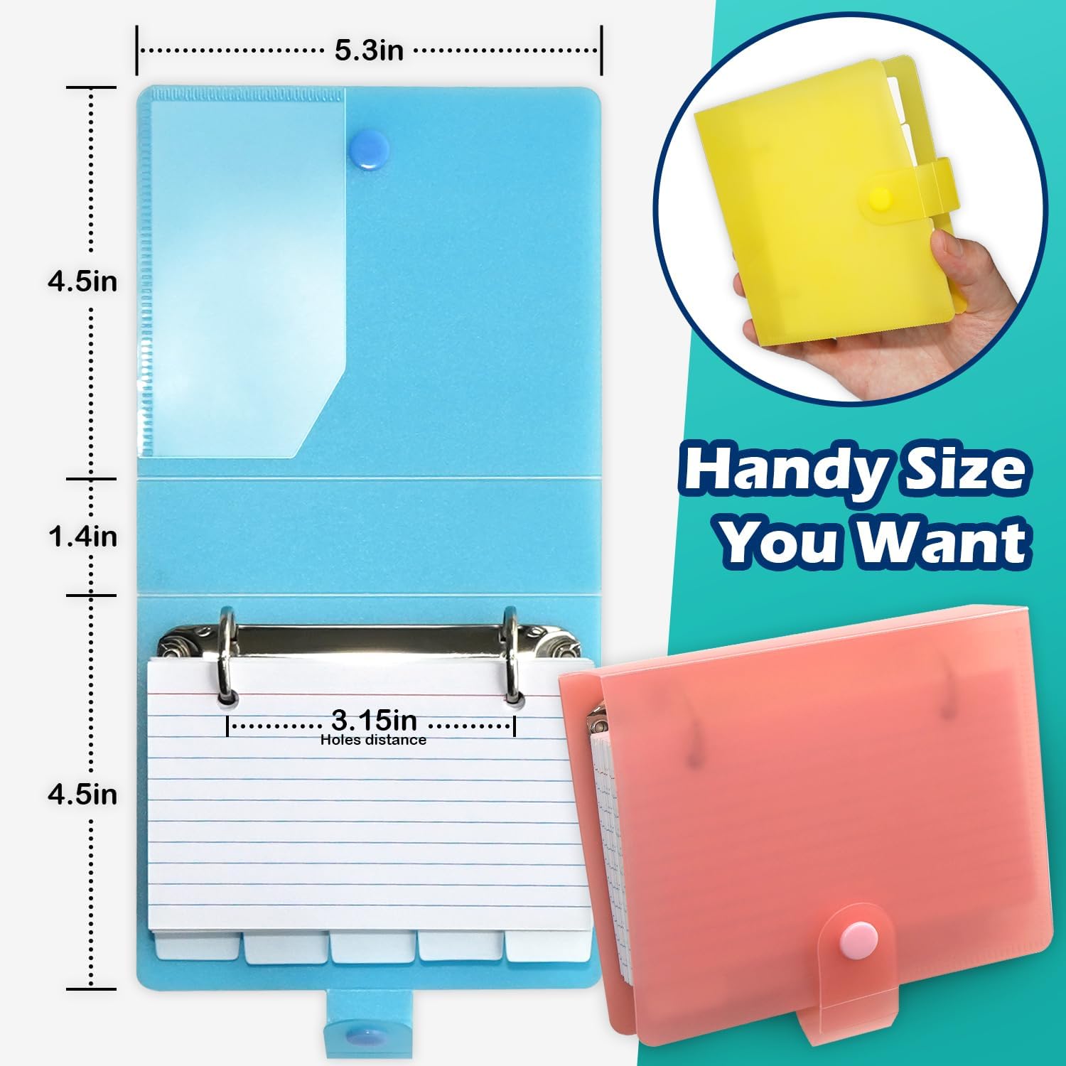 3x5 Lined Index Cards with Ring Binder Holder and Dividers, 100 Ruled Cards, Black
