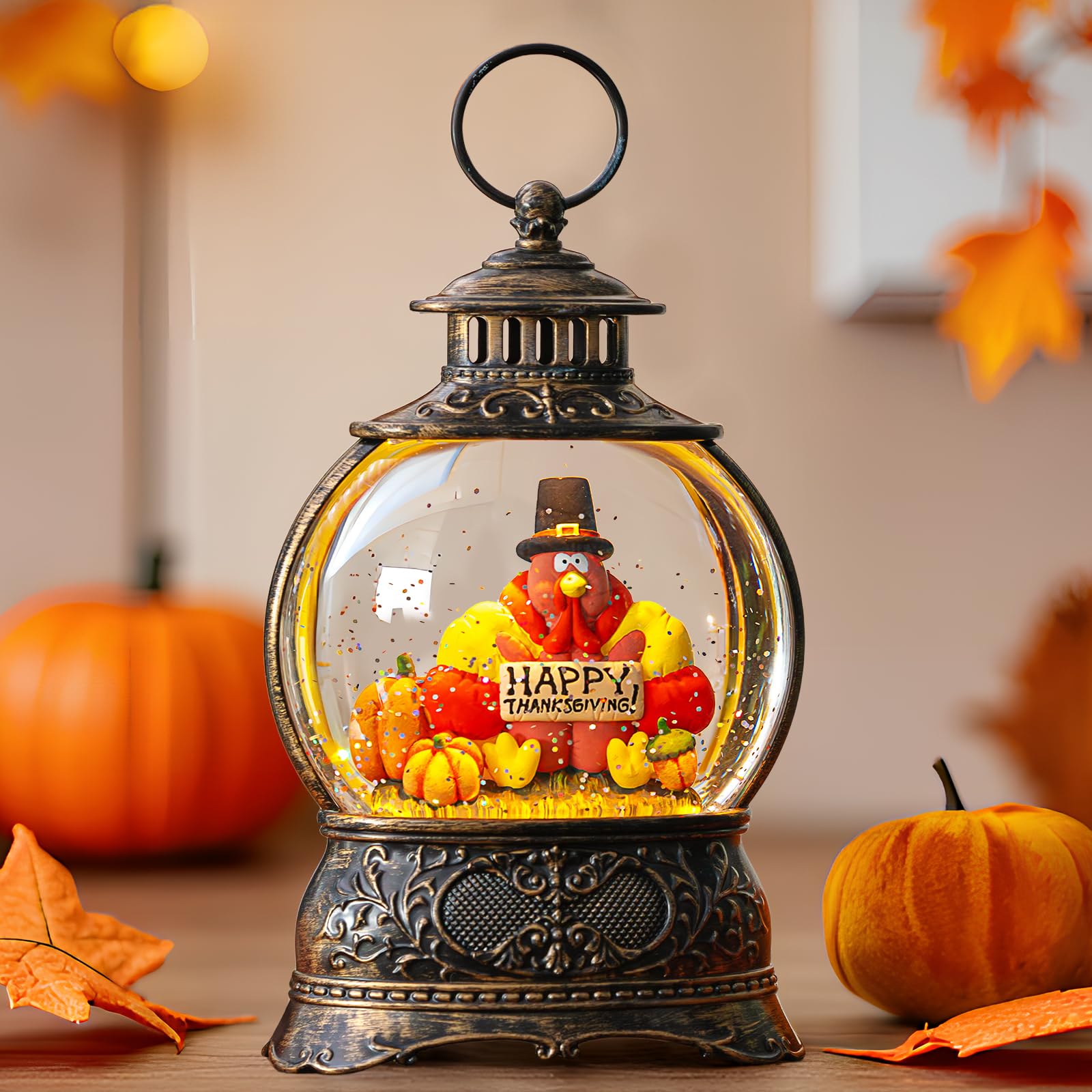 Christmas Snow Globes Christmas Water Lantern with Snowy Train Snowman, Music & 6H Timer, USB Lined/Battery Operated Lighted Lanterns for Xmas Festival Decoration Gifts