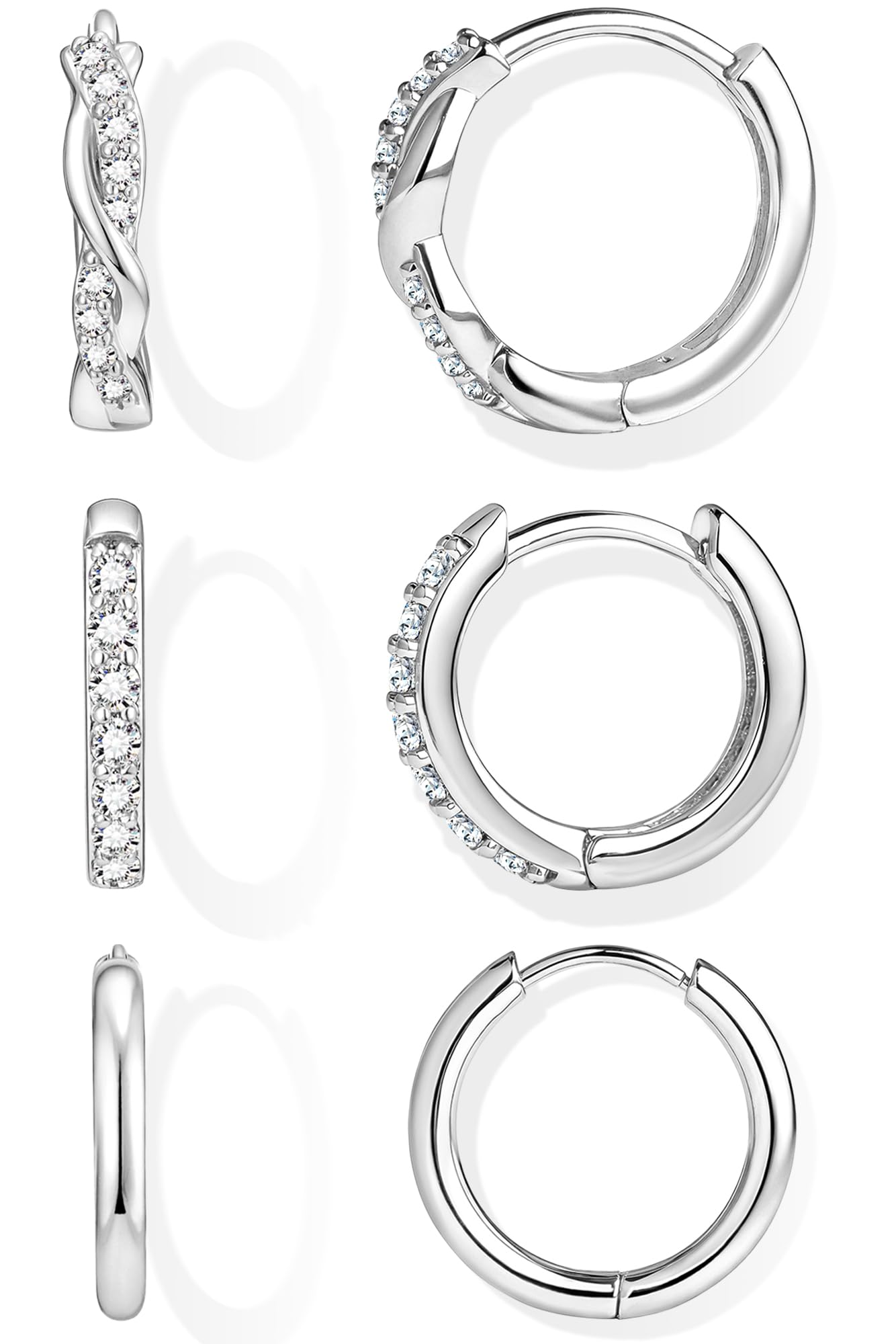 Inerney Gold Huggie Hoop Earrings Set for Women, Dainty Small Sterling Silver Earring Stacks Hypoallergenic Jewelry for Multiple Piercings, Trendy Twisted Cute Cartilage Hoops Birthstone Gift 3 Pairs