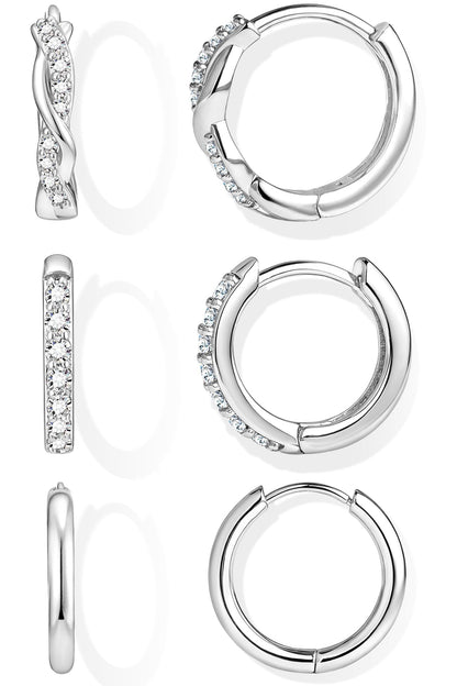 Inerney Gold Huggie Hoop Earrings Set for Women, Dainty Small Sterling Silver Earring Stacks Hypoallergenic Jewelry for Multiple Piercings, Trendy Twisted Cute Cartilage Hoops Birthstone Gift 3 Pairs