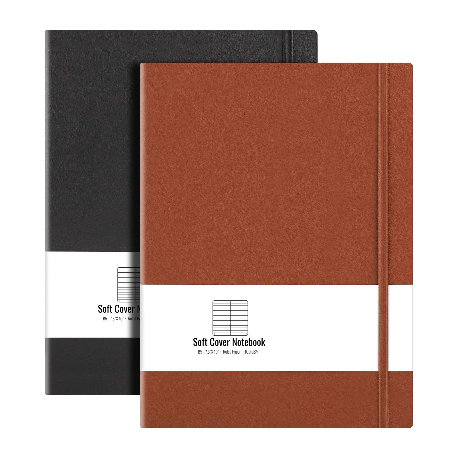 B5 College Ruled Notebook Softcover Journals(2-Pack)- AHGXG Large Composition Notebook 7.6 x 10 inch with Thick 100gsm Lined Paper, Total 408 Numbered Pages, Black Black