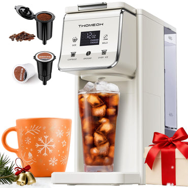 Coffee Maker Hot & Iced With Bold Setting,Single Serve Coffee Maker For K Cup And Grounds,52 Oz Removable Water Tank,6-14 Oz Brew Sizes,One Cup Kcup Coffee Machine With Reusable Filter,(Black)