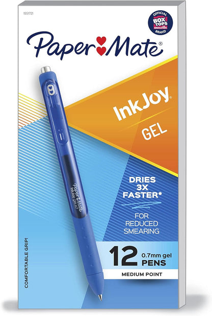 Paper Mate Inkjoy Gel Pen, Retractable, Medium 0.7 Mm, Blue Ink, Blue Barrel, Dozen