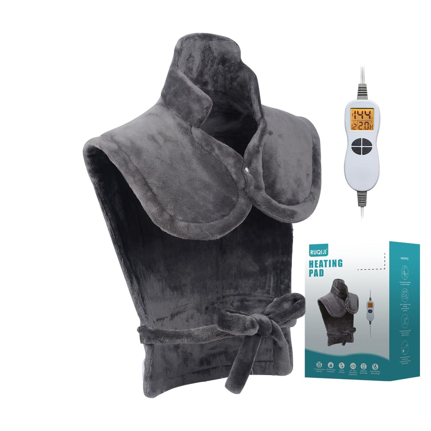 26" x 35" Flannel Neck&Shoulder&Back Heating Pad with 12 Temperature Settings&Countdown Timer, Pain Relief for Back/Neck/Shoulders/Menstrual Pain, Christmas Gifts for Women Men Mom Dad(Light Tan)