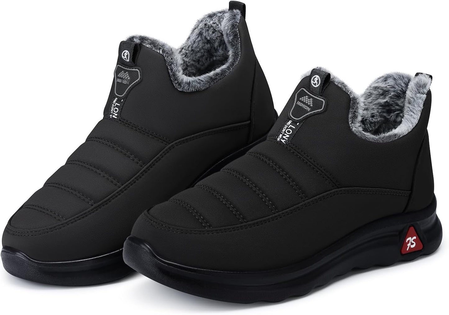 SHIBEVER Winter Boots for Women: Black Warm Fur Lined Slip on Ankle Snow Boots Comfortable Waterproof Outdoor Shoes Size