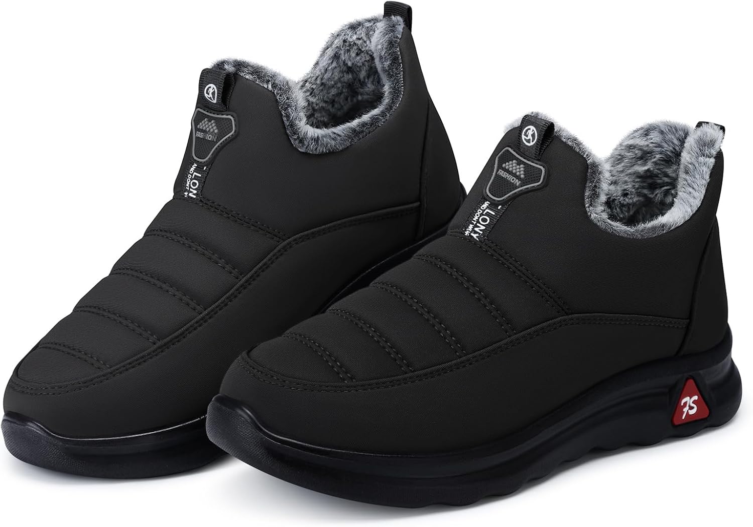 SHIBEVER Winter Boots for Women: Black Warm Fur Lined Slip on Ankle Snow Boots Comfortable Waterproof Outdoor Shoes Size