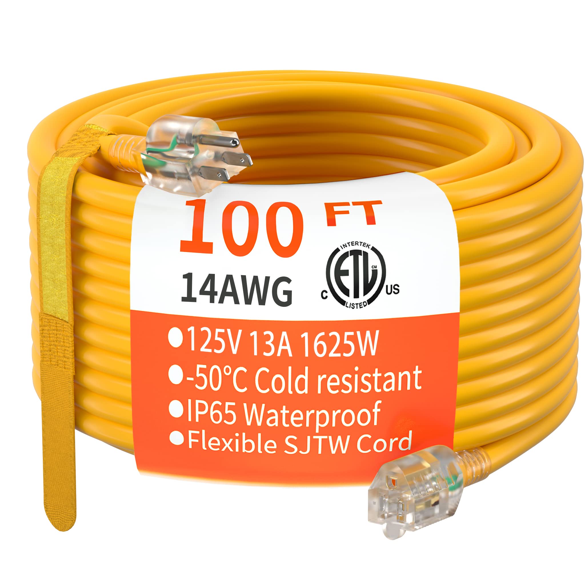 HUANCHAIN Indoor Outdoor Black Extension Cord 50 ft Waterproof, 16/3 Gauge Flexible Resistant Appliance Extension Cord Outside, 13A 1625W 16AWG SJTW, 3 Prong Heavy Duty Electric Cable, ETL Listed