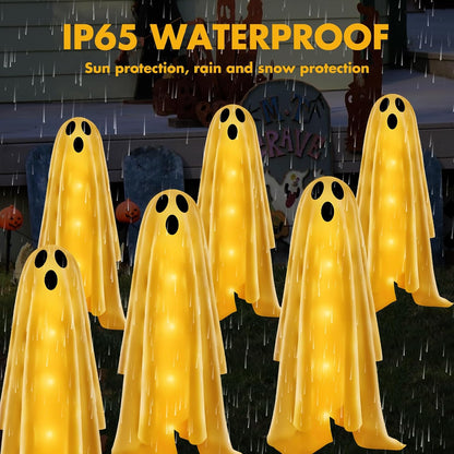6PACKS Halloween Decorations Outdoor Solar Ghost Lights,Scary Ghost Decor with Spooky Party Gifts,Solar Halloween Path Lights for Front Porch/Yard/Garden/Home/Ghost Party Decor Warm White