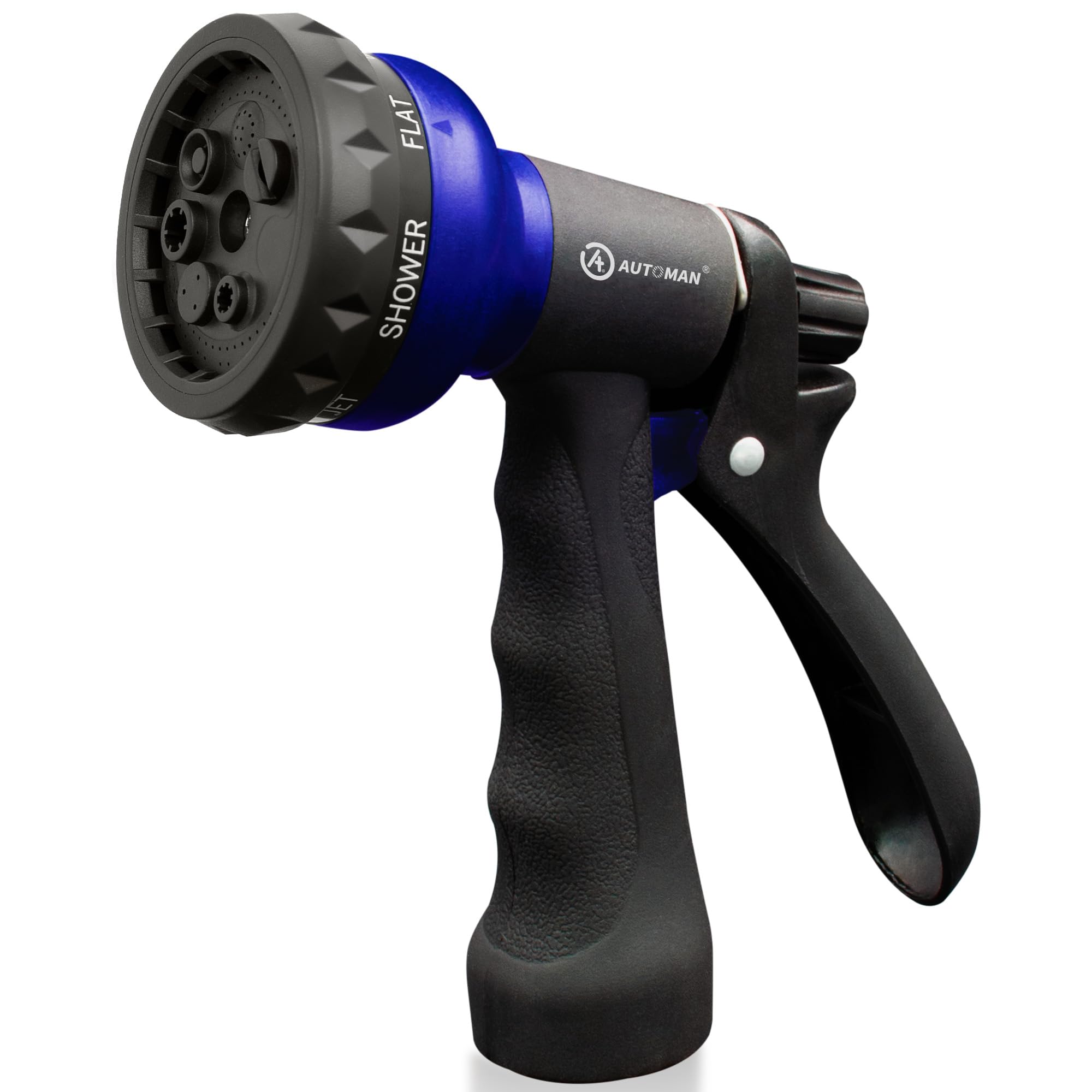 AUTOMAN-Garden-Hose-Nozzle, ABS Water Spray Nozzle with 7 Adjustable Watering Patterns, Slip Resistant for Watering Plants, Lawn& Garden, Washing Cars, Cleaning, Showering Pets & Outdoor Fun.