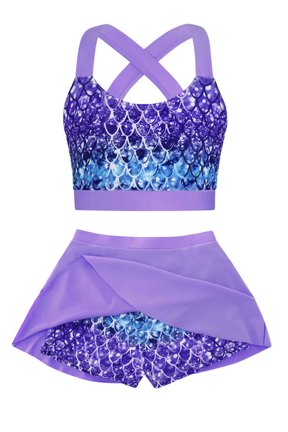 Cutemile Little Girls Two Piece Tankini Swimsuit Summer Boyshort Bathing Suit Beach Rash Guard Swimwear 6-13 Years