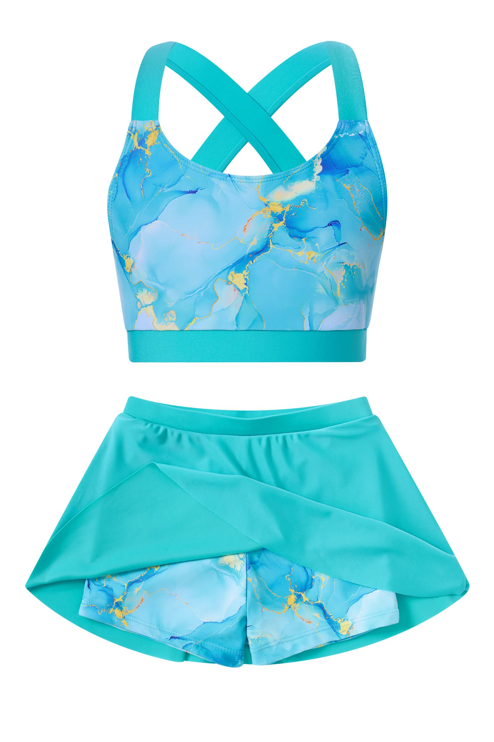Cutemile Little Girls Two Piece Tankini Swimsuit Summer Boyshort Bathing Suit Beach Rash Guard Swimwear 6-13 Years