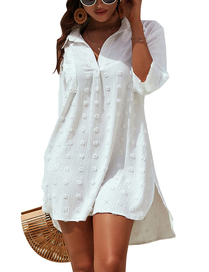 Blooming Jelly Womens Swimsuit Coverups White Chiffon Bikini Swimwear Beach Cover Up Dress Shirt