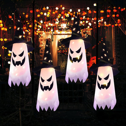 Halloween Decorations Glowing Ghost Witch Hat Halloween String Lights - Indoor/Outdoor Hanging Decor for Home, Garden & Tree (4Pcs)