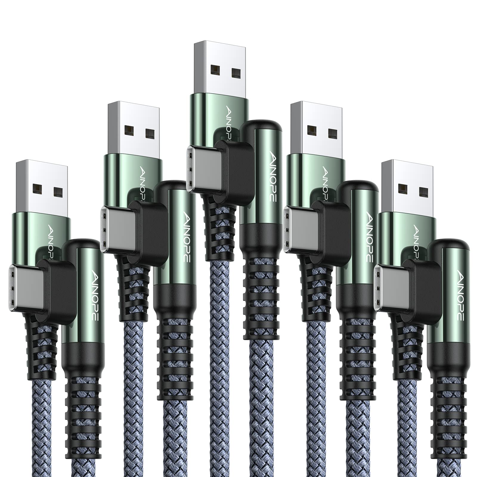 AINOPE USB C Cable [2-Pack, 6.6ft] 3.1A Type C Charger Fast Charging, Right Angle USB to USB C Cable Braided USBC Charger for Galaxy S10+ S10 S9, Note 10 9, LG V30, Moto, iPhone 16 15 Cord Type C