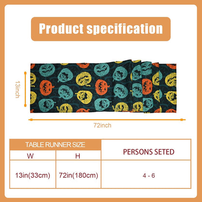 Halloween Black Pumpkin Table Runner Festive Fall Kitchen Dining Decor Premium Seasonal Tablecloth for Home & Party 13x72 Inch