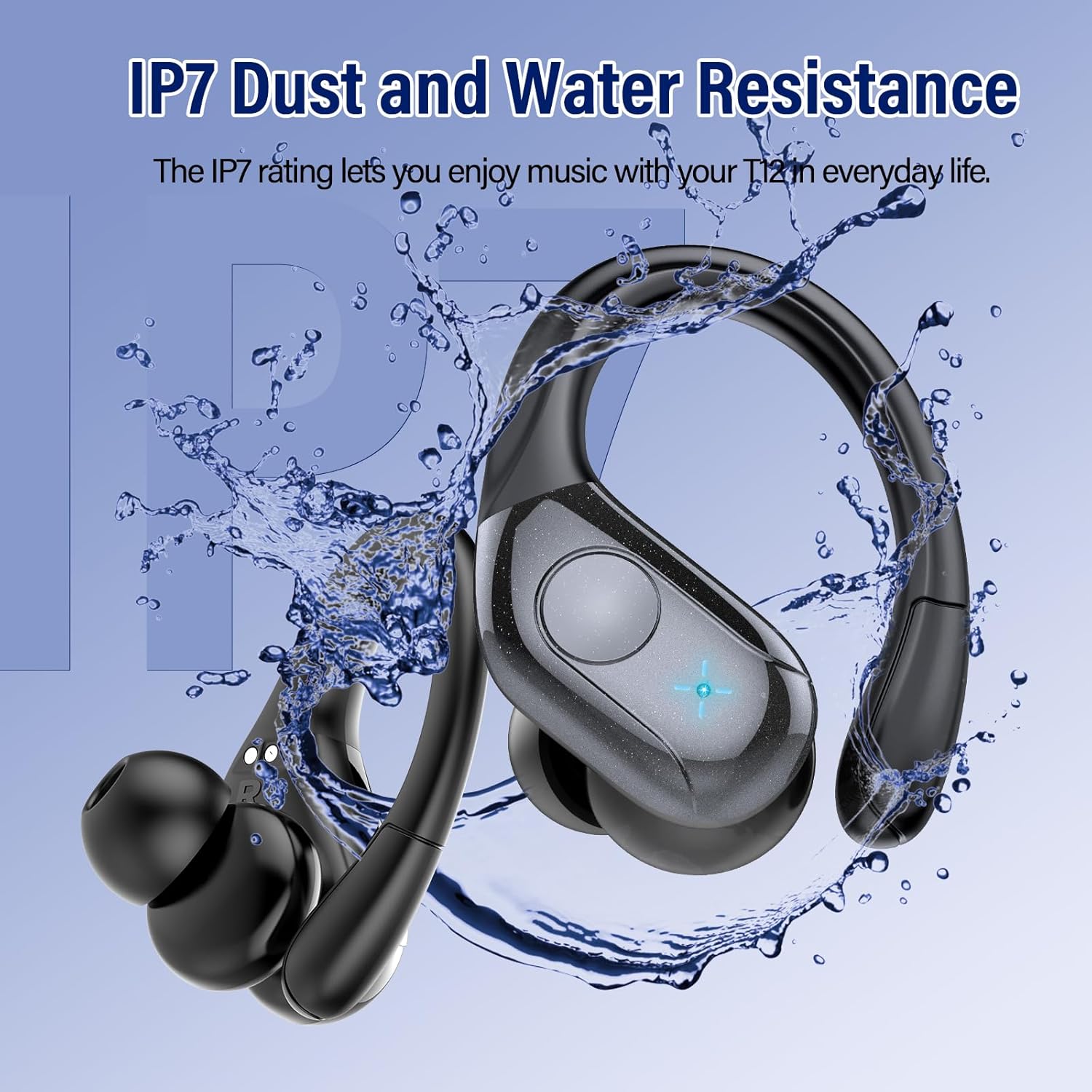 Wireless Earbuds Bluetooth 5.4 Headphones 75H Stereo Deep Bass Sports Over Ear Buds with Earhooks, LED Display Bluetooth Earbuds with 4 ENC Mic, IP7 Waterproof Earphone for Running, Black