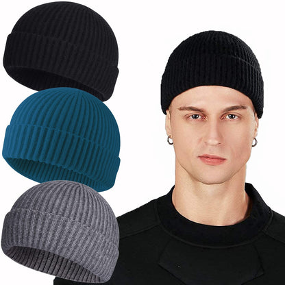 ROYBENS Swag Wool Knit Cuff Short Fisherman Beanie for Men Women, Winter Warm Hats