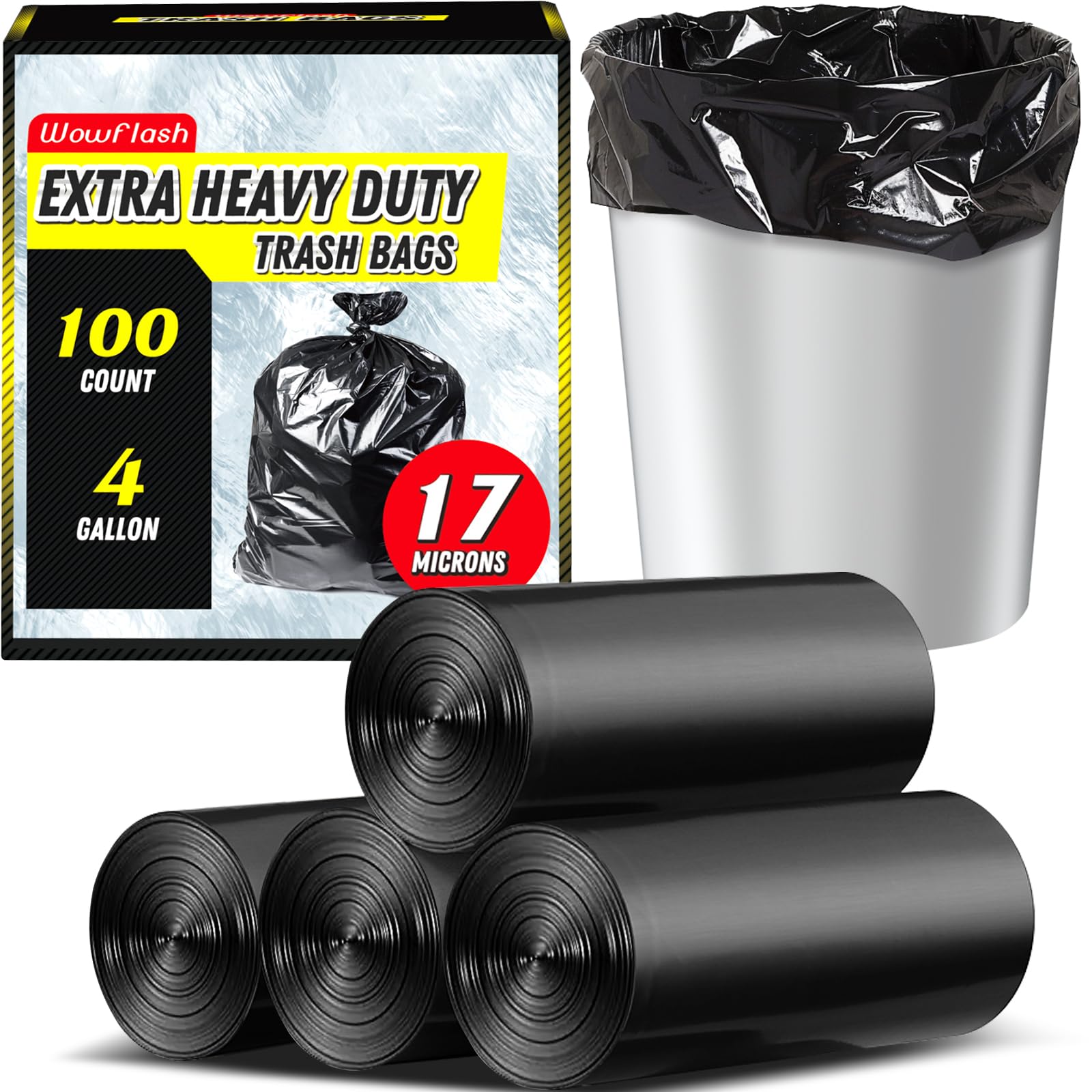 100 Count 55-60 Gallon Trash Bags, Sturdy & Tear-Resistant Commercial Can Liners 55 Gallon, Large Garbage Bags, Large Black Trash Bags for Commercial, Lawn and Leaf Bags