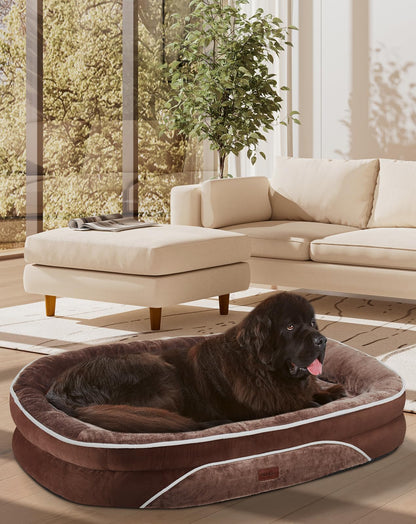 OhGeni Orthopedic Dog Bed Couch for Large Sized Pets with Egg Foam Support, Four-Sided Bolster Cushions, Soft Tear-Resistant Fabric, and Removable Machine Washable Plush Cover 35-Inch (Gray)