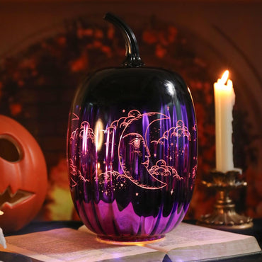 VCUTEKA Glass Pumpkin Lights, Lighted Pumpkins Halloween Decorations for Home, Pumpkin for Indoor Decor and Thanksgiving Centerpieces Tables Decor, Purple