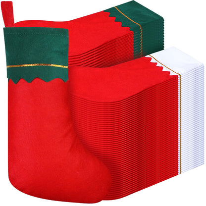 Sumind 100 Pieces Felt Christmas Stockings 15 Inch Party Favors Stockings Xmas Decoration Stocking Rustic Santa Stocking for Christmas(Red with White Trim)