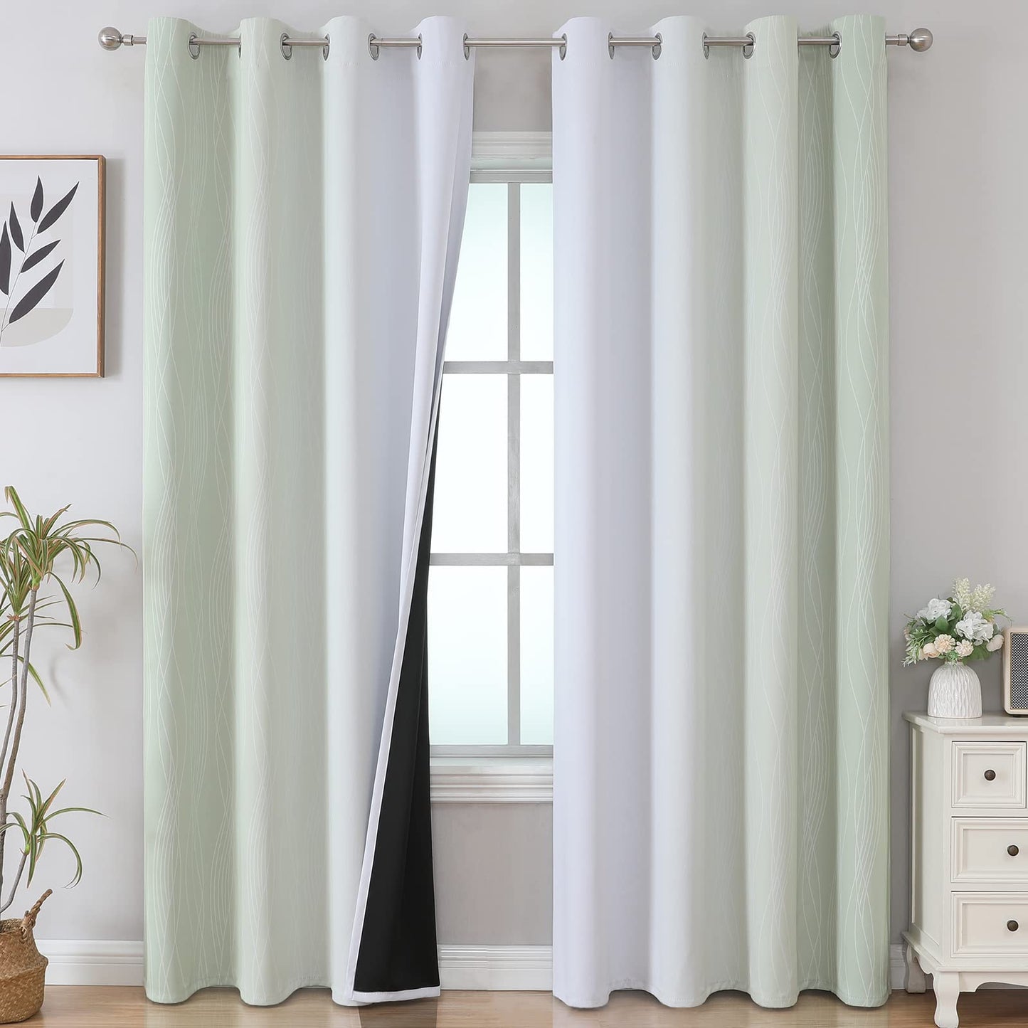 Estelar Textiler Beige and Greyish White Blackout Curtains for Living Room, Full Room Darkening Gradient Drapes for Bedroom, Thermal Insulated Ombre Grommet Curtains for Dining Room,52Wx84L,2 Panels
