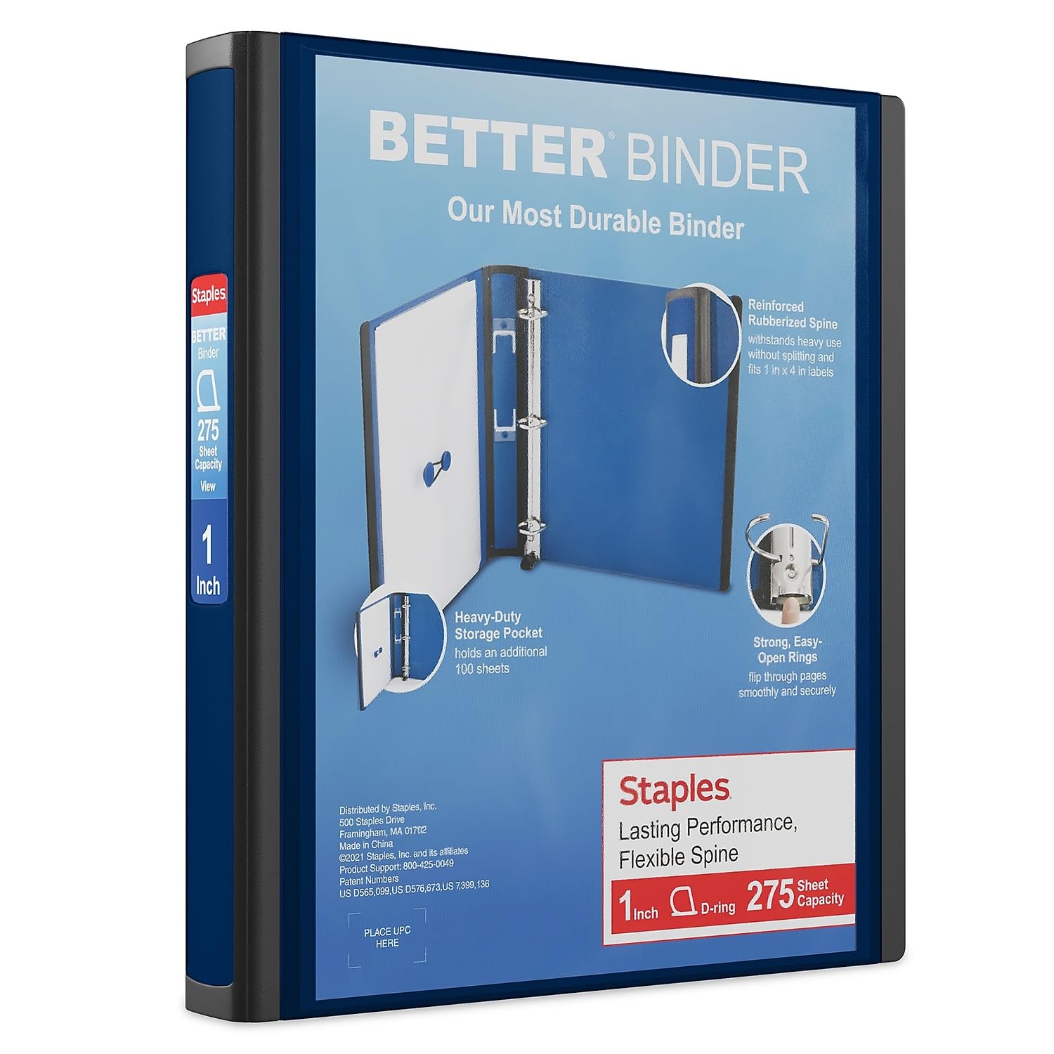 STAPLES 3 Inch BetterView Binder with D-Rings (Teal)