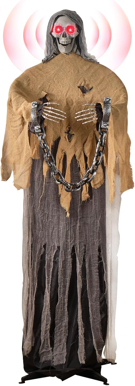 Halloween Decorations Outdoor - 72.8” Moving Life-Size Animated Skeleton Witch with Glowing Eyes & Chilling Sounds - Sound & Touch Activated Sensor - Animatronic Scary Props Decor for Halloween