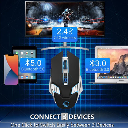 Bluetooth Gaming Mouse, RGB Rechargeable USB Wireless Mouse, Quiet Click, LED Backlit, Ergonomic, with Side Button, 6 Button, DPI Adjustable, Computer Mice for Laptop PC MacBook Chromebook - Grey