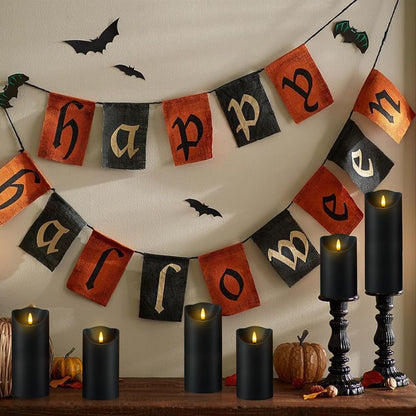 Fo32won Flameless Flickering Candles with Remote Timer, Set of 6 Led Black Battery Operated Candles for Home Decor Xmas Halloween (D3 x H3 3" 4" 5" 6" 7")