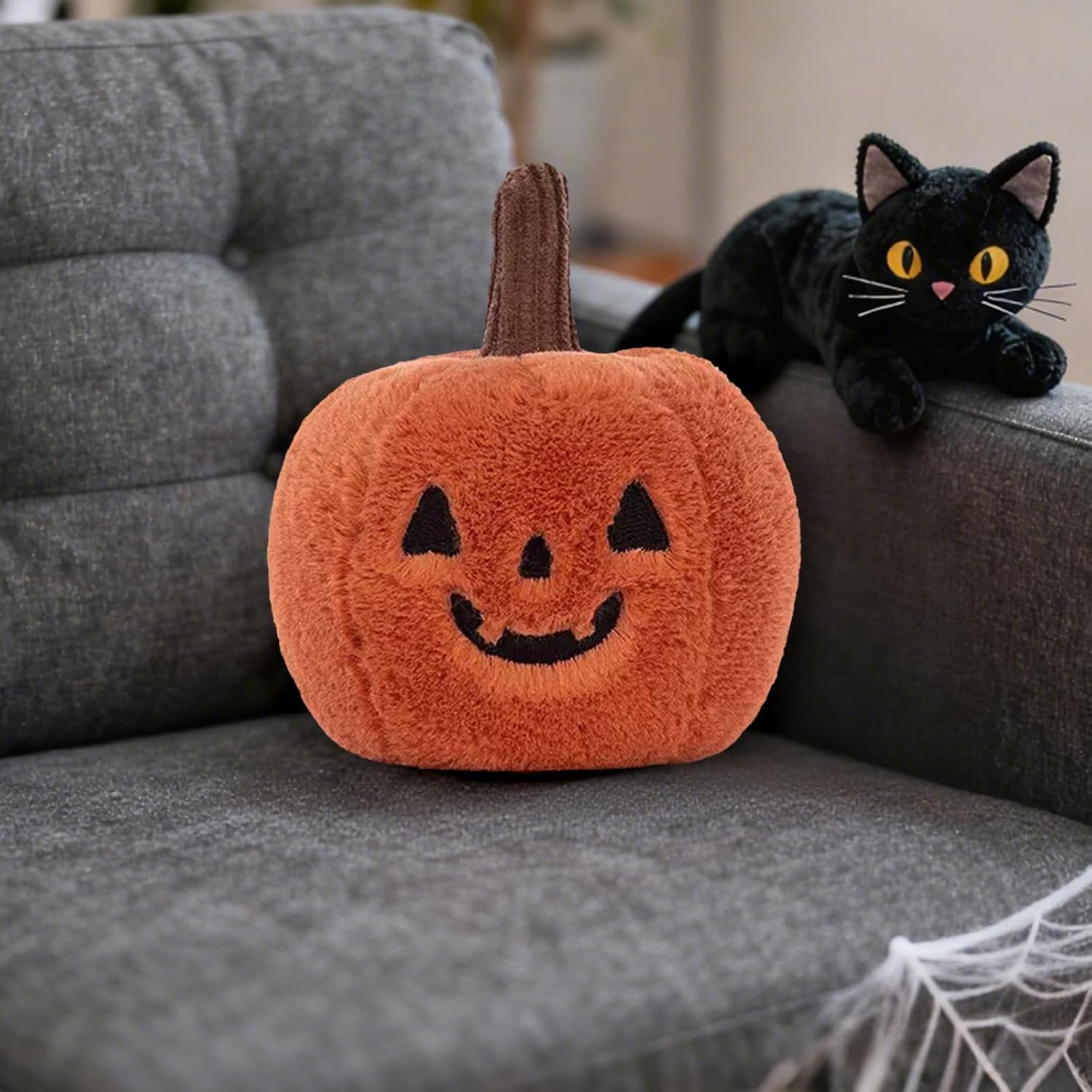 Halloween Pumpkin Plush Pillow Stuffed Toy for Kids - 11.8" Plush Pumpkin Shaped Throw Pillow, Soft Stuffed Fall Halloween Decor for Sofa Bed, Funny Thanksgiving