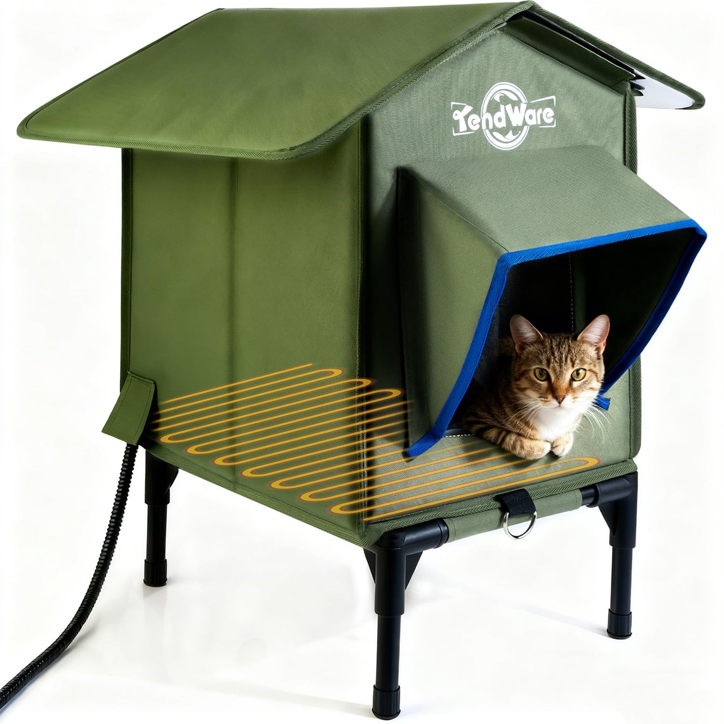Outdoor Cat House Heated Cat House for Outside with Elevated Base Cat-Attracting Eave Design Feral Stray Shelter Weatherproof in Winter Garage Yard Porch Size M