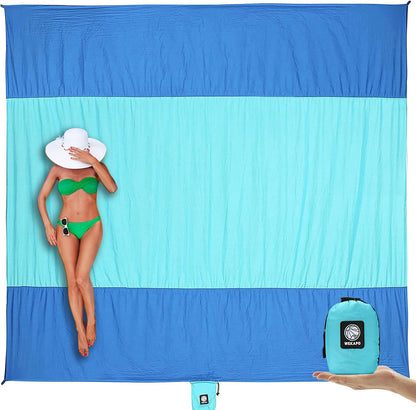 WEKAPO Beach Blanket Sandproof Waterproof, Extra Large Beach Mat, Oversized & Compact Sand Free Mat Quick Drying, Lightweight & Durable with 6 Stakes & 4 Corner Pockets