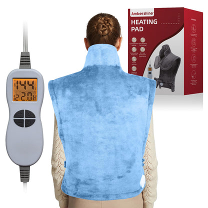 Ambershine 26"x35" XXXL King Size Neck& Shoulder& Back Heating Pad with 12 Temperature Settings& 4 Auto-Off Countdown Timers, Pain Relief for Back/Neck/Shoulder, Christmas gift for mom dad (Dark Gray)