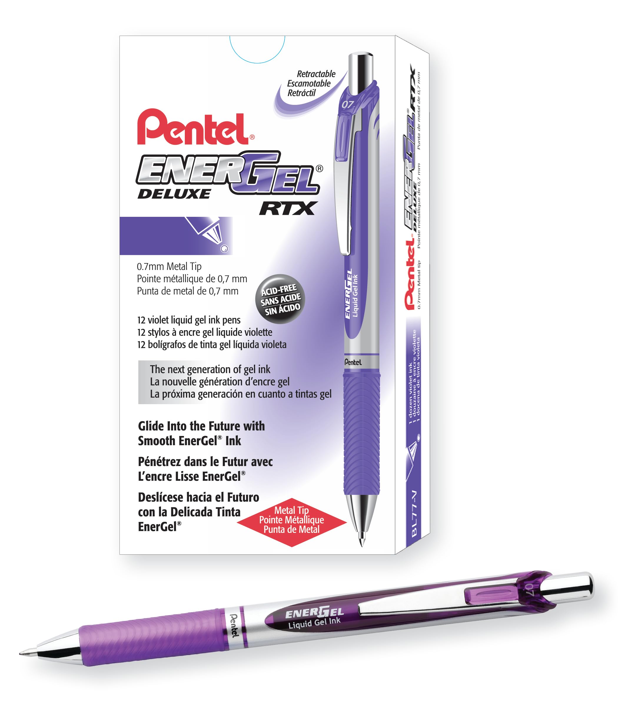Pentel EnerGel Retractable Liquid Gel Pens, Medium Point, 0.7 mm, Silver Barrel, 12 Black Ink pens, the Ultimate writing pens, the Best Writing Pens for office, school and journaling, Pack of 12