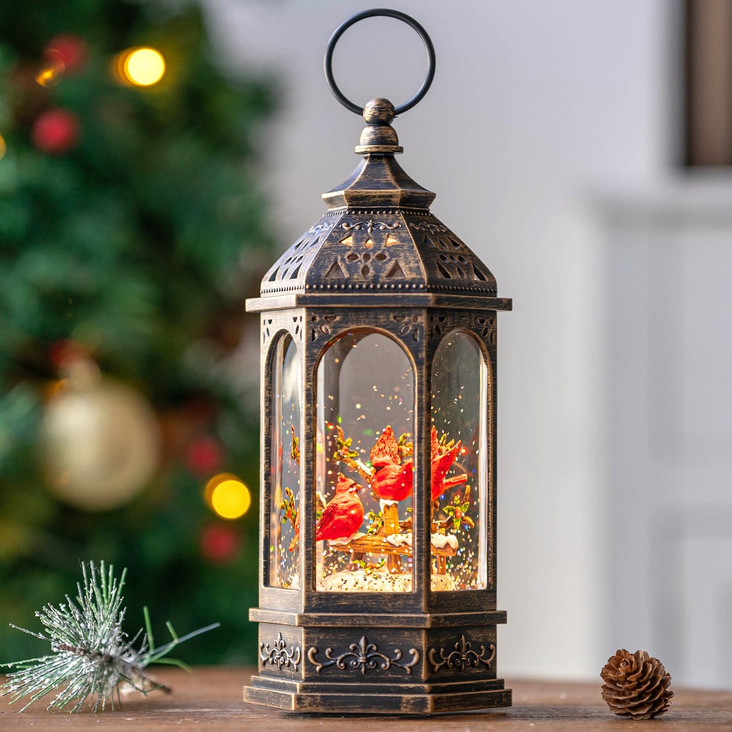 Christmas Snow Globe Swirling Glittering Nativity Scene with Music, USB Lined/Battery Operated Lighted Water Lantern for Christmas Festival Decoration Gifts